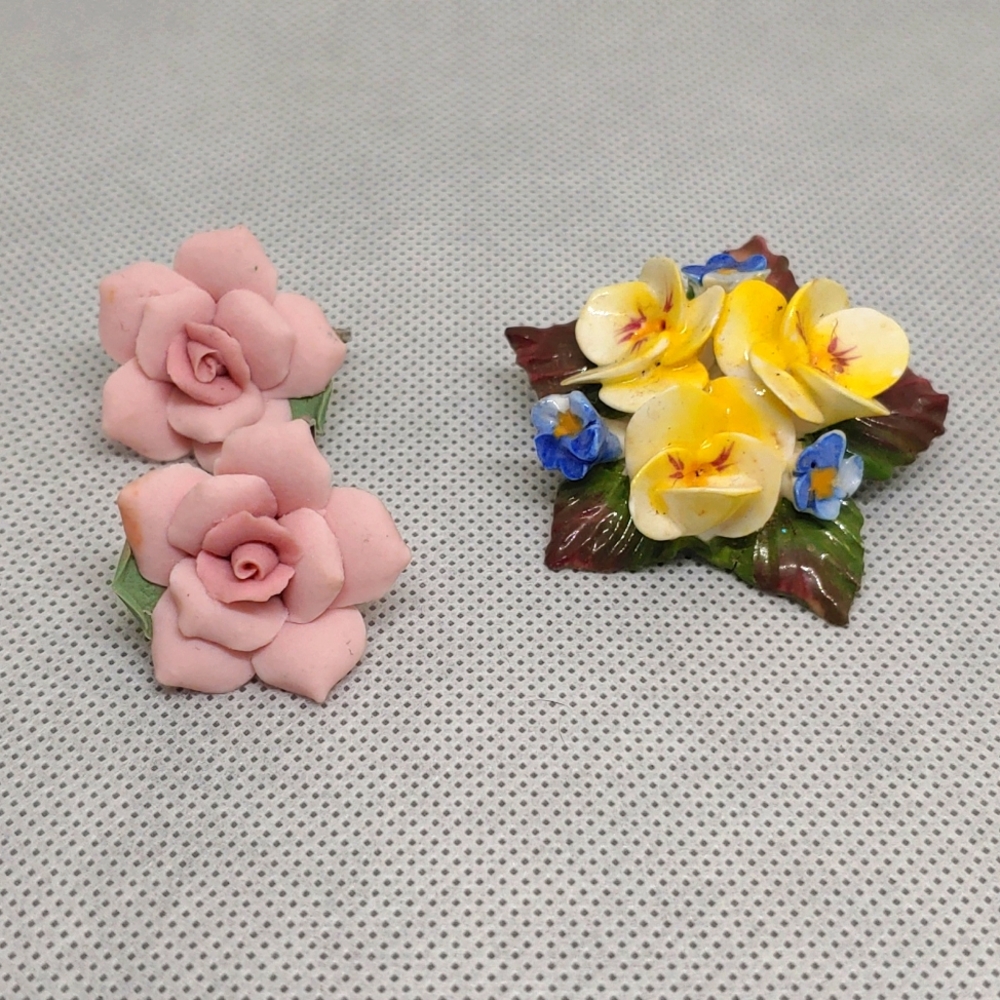 Vintage Ceramic Earrings and Brooch
